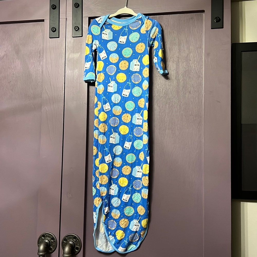 Little Sleepies Gown Newborn Blue Cookies and Milk Bamboo